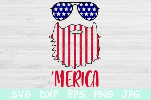 Beard Flag Merica 4th of July Graphics