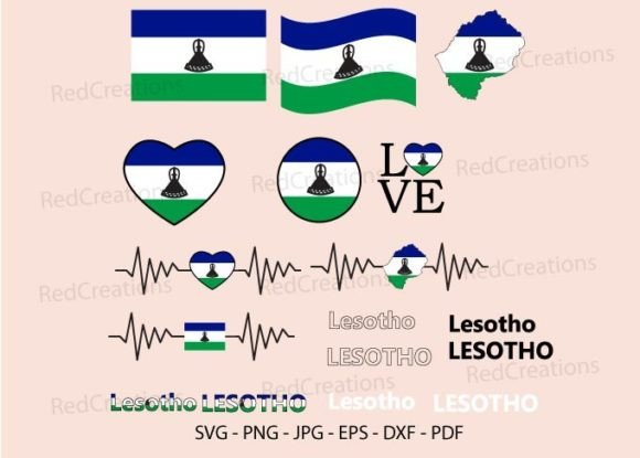 Lesotho Flag Bundle Svg, Love, Waving