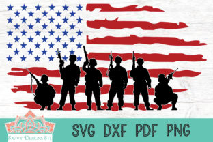 Soldiers with American Flag Cut File